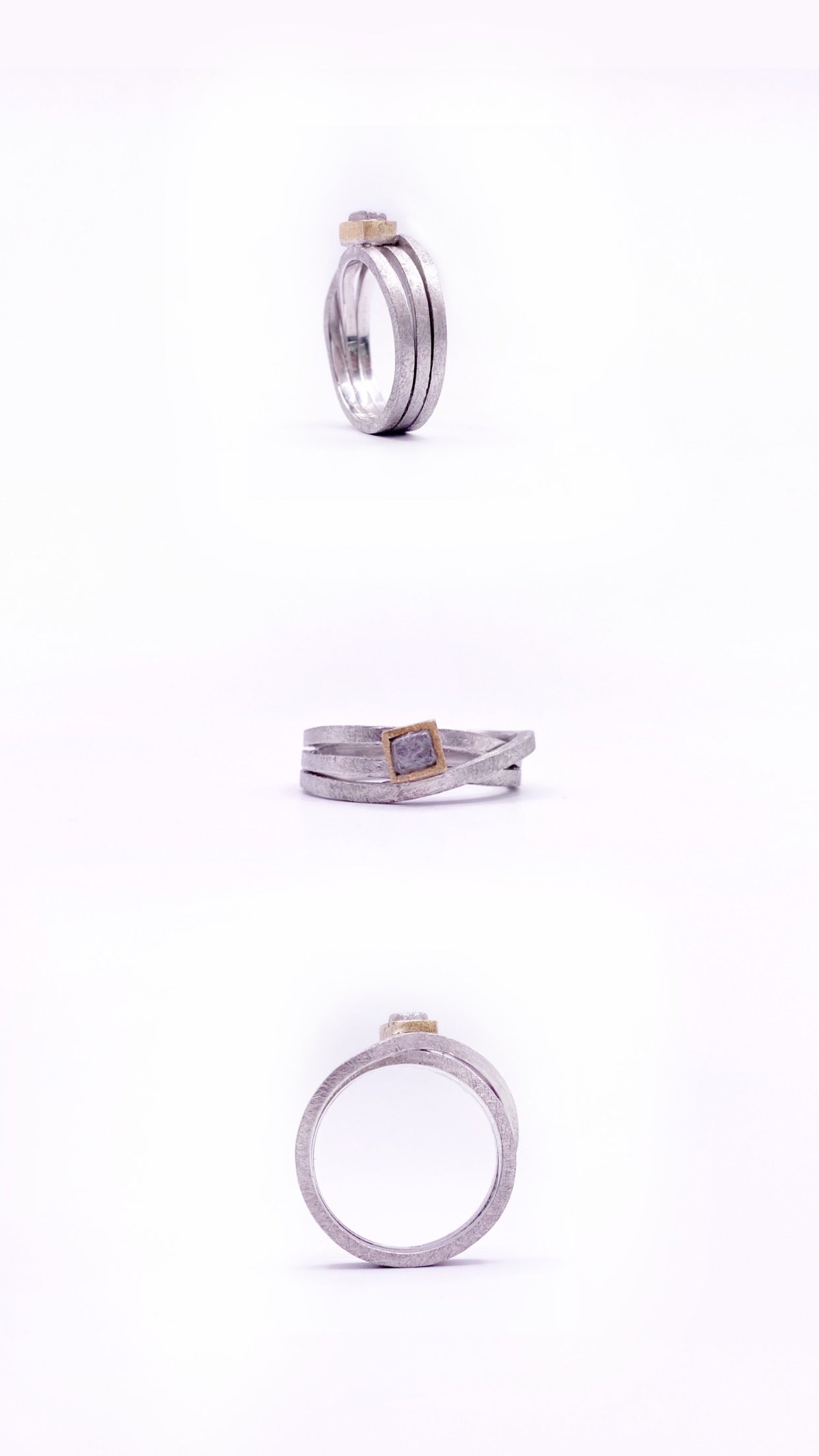 Anell EMBOLIC de plata, or i diamant en brut ⋆ GRIS